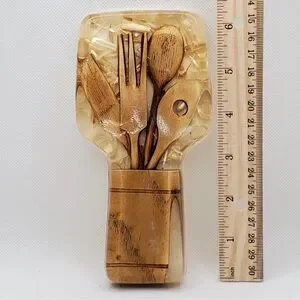 Vintage Spoon Rest Lucite Acrylic Resin Brown Utensil Holder Boho Cottagecore 6”