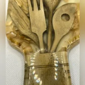 Vintage Spoon Rest Lucite Acrylic Resin Brown Utensil Holder Boho Cottagecore 6”