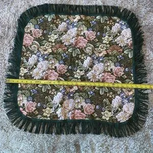 Vintage Square Floral Tapestry Table Doily Green Multi With Twisted Rope Fringe
