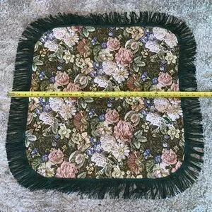 Vintage Square Floral Tapestry Table Doily Green Multi With Twisted Rope Fringe