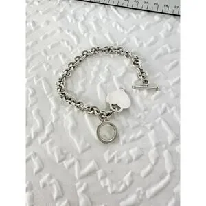 Vintage Sterling Silver 925 HEART Charm 8” Round Link Bracelet Toggle 30 Grams
