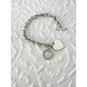 Vintage Sterling Silver 925 HEART Charm 8” Round Link Bracelet Toggle 30 Grams