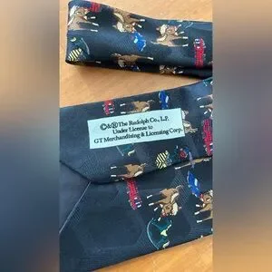 VINTAGE THE RUDOLPH CO. Christmas Holiday Party Tie W Reindeer & Elves One Size