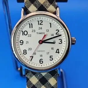 Vintage Timex Indiglo 38mm Easy Reader Men's Quartz Watch Timex Plaid Nato Strap