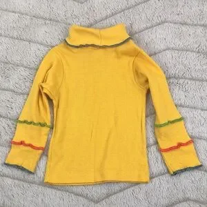 Vintage Toddler Turtleneck Flower Embroidery Groovy Yellow 2T