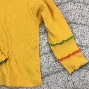 Vintage Toddler Turtleneck Flower Embroidery Groovy Yellow 2T