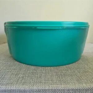 Vintage Tupperware Servalier Large Turquoise Blue Bowl Round Trusted Since 1946
