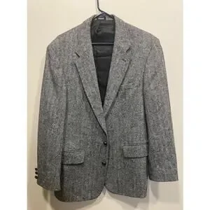 VINTAGE Tweed Sport Coat Mens 40R Brown Gray Herringbone Wool Lambs Wool Blend