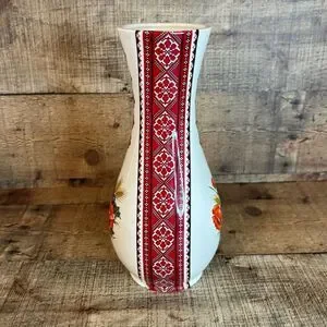 Vintage Ukranian Arts By Stefania Eastern European Motiff Decorated Vase 10”x5”