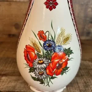Vintage Ukranian Arts By Stefania Eastern European Motiff Decorated Vase 10”x5”
