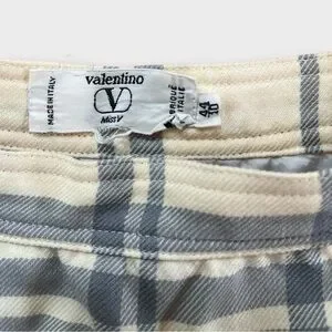 Vintage Valentino Striped Plaid White Pleated Mini Skirt