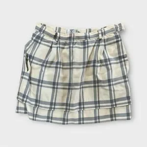 Vintage Valentino Striped Plaid White Pleated Mini Skirt