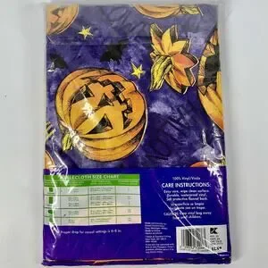 Vintage Vinyl Table Cloth W/ Flannel Back Halloween Jack-o’-lantern Stars NEW