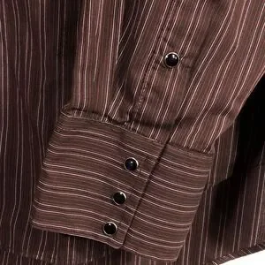 Vintage Western Pearl Snap Shirt Dark Red Black Stripe Flying R USA 18 1/2 37