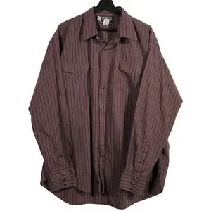 Vintage Western Pearl Snap Shirt Dark Red Black Stripe Flying R USA 18 1/2 37