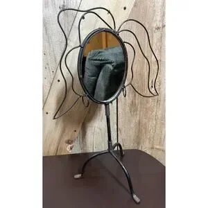 Vintage Whimsical Wrought Iron Silhouette Vanity Mirror Jewelry Holder Earrings
