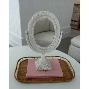 Vintage White Wicker Vanity Mirror