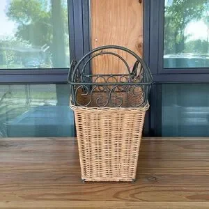 Vintage Wicker And Metal Magazine Rack