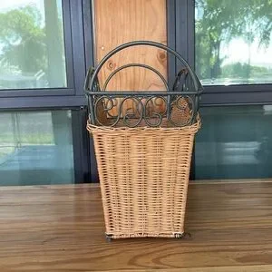 Vintage Wicker And Metal Magazine Rack