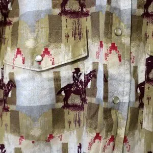Vintage Wrangler Pearl Snap Western Cowboy Rodeo Print Button Up Shirt Men's XL