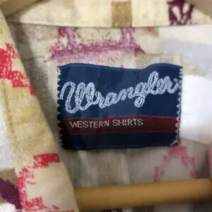 Vintage Wrangler Pearl Snap Western Cowboy Rodeo Print Button Up Shirt Men's XL