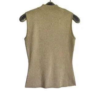 Vintage Y2K UNITED COLORS OF BENETTON Metallic Gold Acrylic Mock Neck Knit Top S