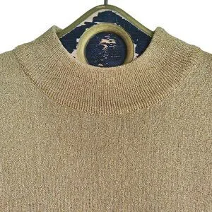 Vintage Y2K UNITED COLORS OF BENETTON Metallic Gold Acrylic Mock Neck Knit Top S
