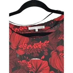 VIOLET & CLAIRE Women’s Red Black Floral BLOUSE Long Sleeve Ruffle Size Medium