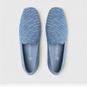 Vivaia NWT Square-Toe Patterned Loafers Blue Textured Slip-On Shoes