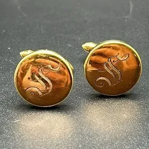 VTG 14K Gold Filled Men's Cufflinks Monogrammed Engraved "S"