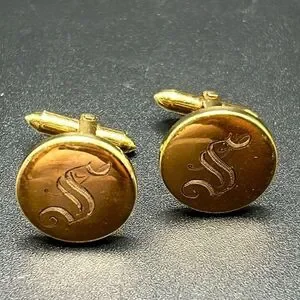 VTG 14K Gold Filled Men's Cufflinks Monogrammed Engraved "S"