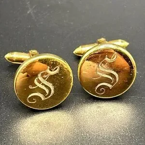 VTG 14K Gold Filled Men's Cufflinks Monogrammed Engraved "S"