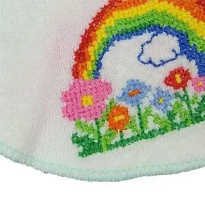 VTG 80s Cross Stitch Bib Rainbow Flowers‎ Terry Cloth White Multi Baby Infant