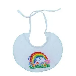 VTG 80s Cross Stitch Bib Rainbow Flowers‎ Terry Cloth White Multi Baby Infant