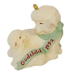 VTG 90s Hallmark Godchild Christmas Ornament 1992 Lamb Keepsake Decoration Gift