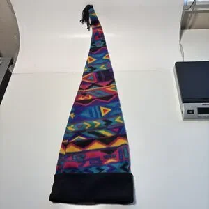 VTG 90s Kids Long Jester Stocking Ski Hat Geometric‎ Aztec USA Made Retro Bright