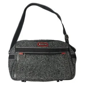 Vtg American Flyer Black & White Tweed Tote Travel Bag Luggage 14.5 x 10.5 x 6