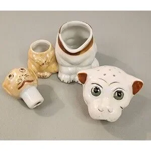 Vtg Bonzo Dog Puppy Salt Pepper Shaker Condiment Set Lusterware Japan