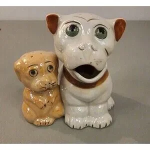 Vtg Bonzo Dog Puppy Salt Pepper Shaker Condiment Set Lusterware Japan