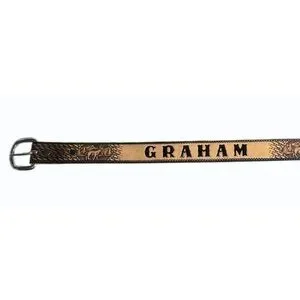 Vtg BRUSHY CREEK Boys Leather Belt Embossed Deer‎ Design & "GRAHAM" Size 10 25"