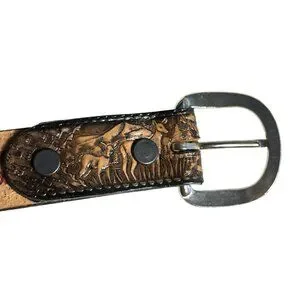 Vtg BRUSHY CREEK Boys Leather Belt Embossed Deer‎ Design & "GRAHAM" Size 10 25"