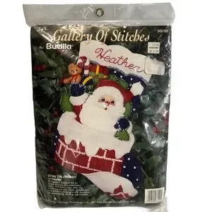 VTG Bucilla Santa Down The Chimney Christmas Felt Appliqué Stocking Kit 33190