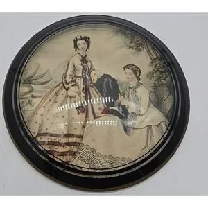 Vtg Convex Round Bubble Glass Picture Victorian Peter Watsons Studio Antique