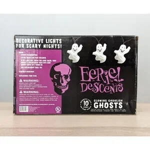 Vtg Eerie Descents Glowing Ghoulish Ghosts Blow Mold Halloween String Light Rare