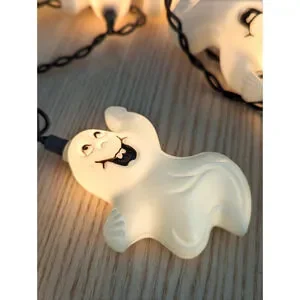 Vtg Eerie Descents Glowing Ghoulish Ghosts Blow Mold Halloween String Light Rare