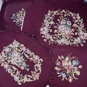 VTG Finished Needlepoint Embroidery Upholstery Chair Seat Covers Floral 4 PCS