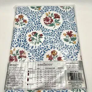 VTG HomeTrends Vinyl Tablecloth Flannel Back 52”x70” Oblong Blue Leaf Floral NEW
