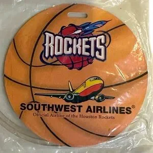 VTG HOUSTON ROCKETS SOUTHWEST AIRLINES LUGGAGE TAG NBA BASKETBALL GAME ENTRY GIF