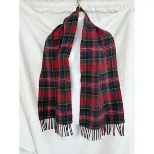 VTG James Pringle Weavers Clan Red Tartan Plaid 100% Lambs Wool Scarf Scotland