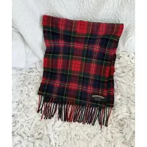 VTG James Pringle Weavers Clan Red Tartan Plaid 100% Lambs Wool Scarf Scotland